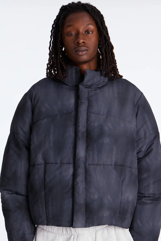 Relaxed Cropped Washed Paneled Quilted Puffer Jacket