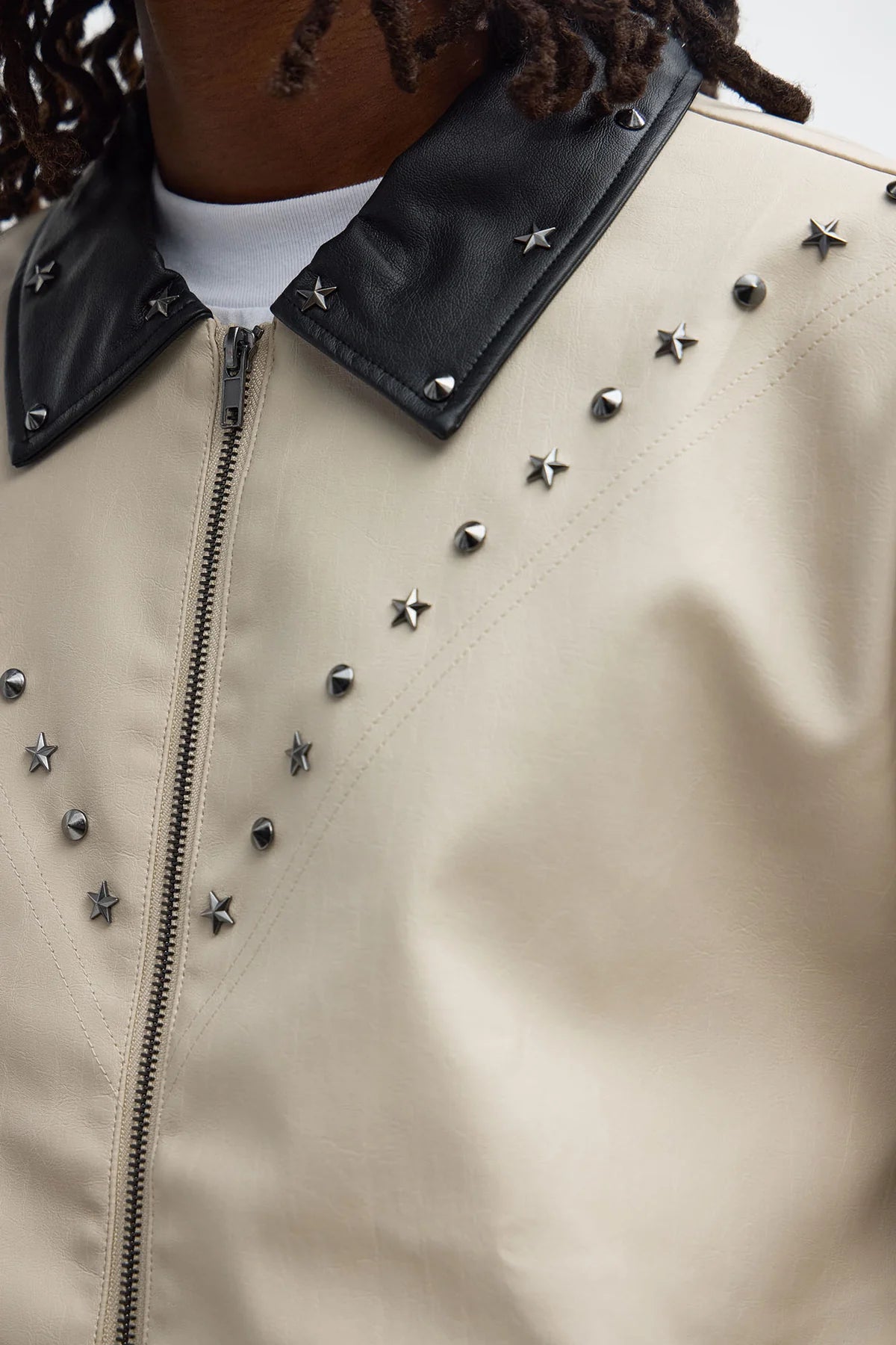 Studded Star Faux Leather Work Jacket