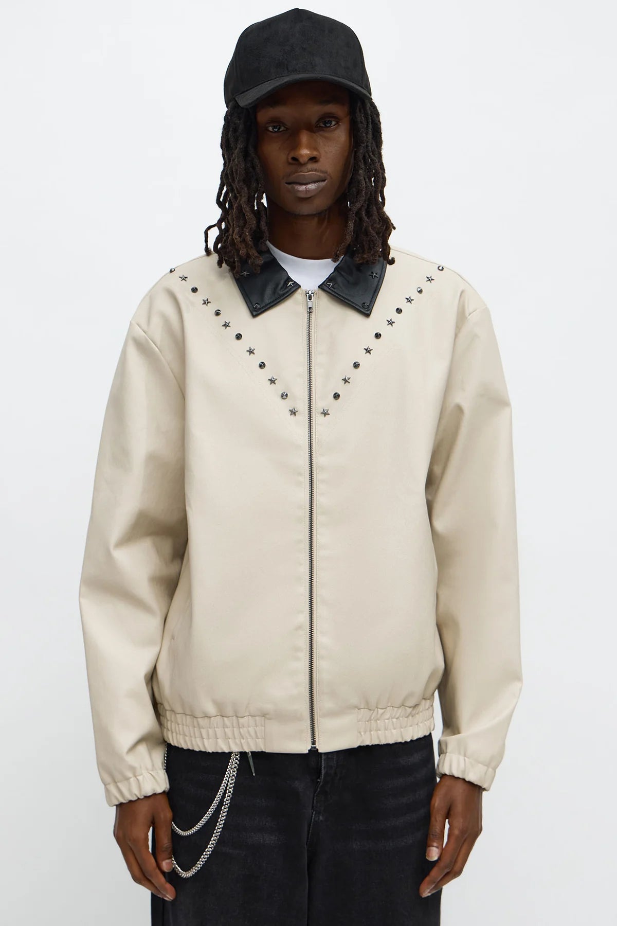 Studded Star Faux Leather Work Jacket