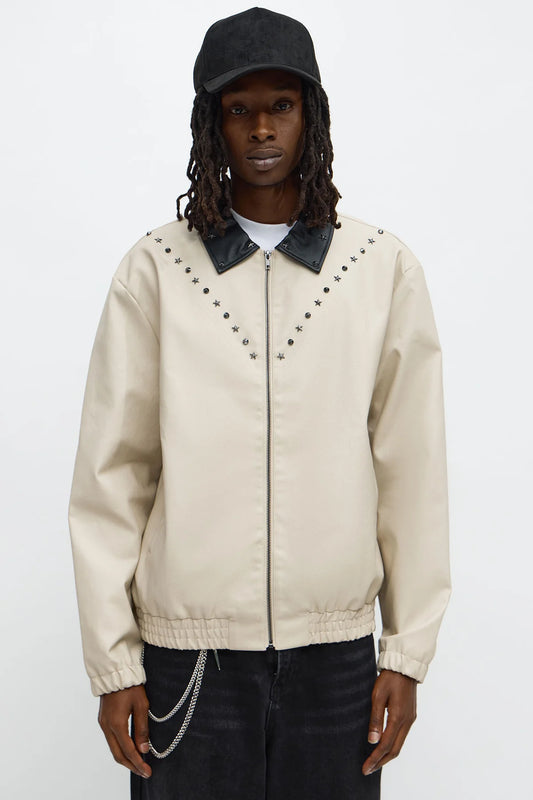 Studded Star Faux Leather Work Jacket